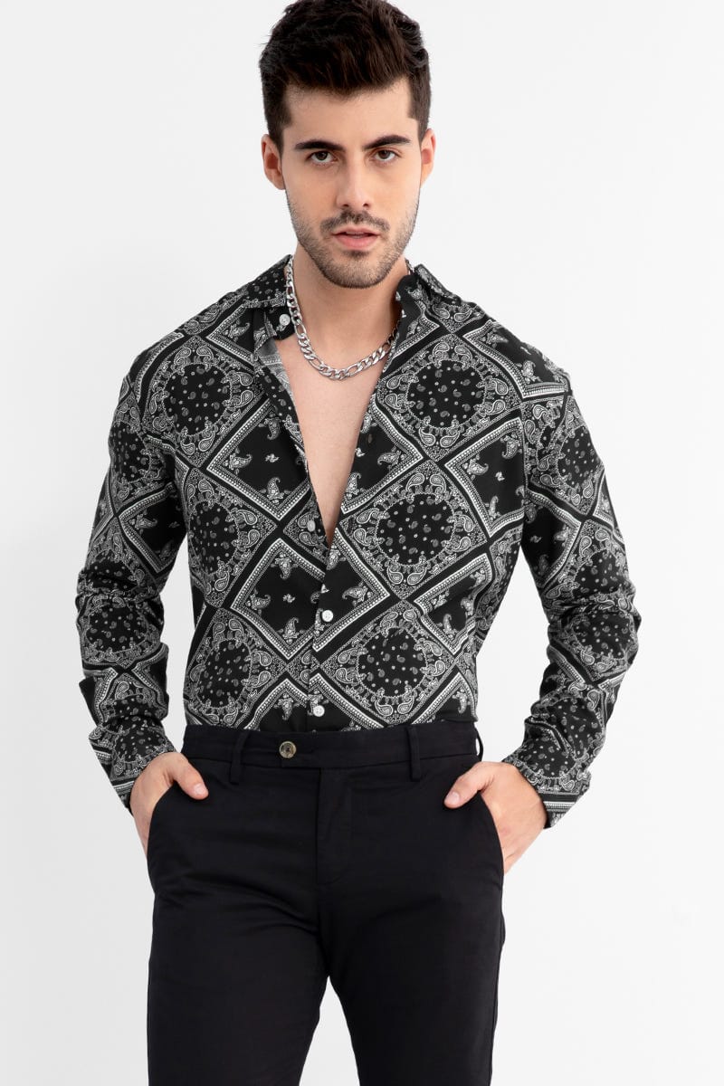 Men's Black Paisley Printed Full Sleeve Shirt